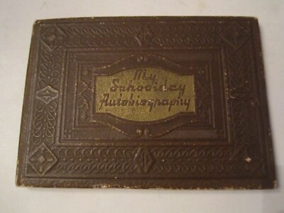 1940'S MY SCHOOL DAY AUTOBIOGRAPHY BOOKLET NOTEPAD - LEATHER BOUND - BBA-10-image