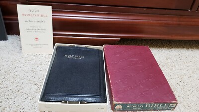 VTG KJV RED LETTER REFERENCE BIBLE WORLD PUBLISHING ZIPPER LEATHER W/ORIG BOX-image
