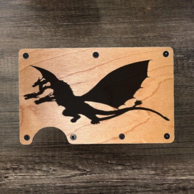 Wood Wallet Minimalist Laser Engraved with Godzilla King Ghidorah-image