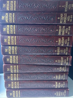 The American Educator Encyclopedia Embossed Leather Bound Set of 10 1950-image