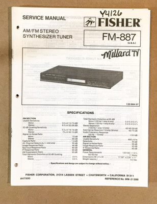 Fisher FM-887 Tuner Service Manual *Original*-image