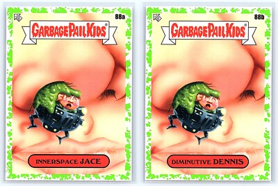 Innerspace Dennis Quaid Martin Short Garbage Pail Kids Spoof GREEN SP 2-Card Set-image