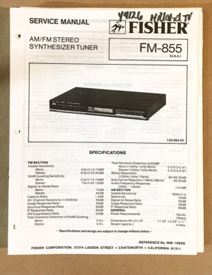 Fisher FM-855 Tuner Service Manual *Original*-image