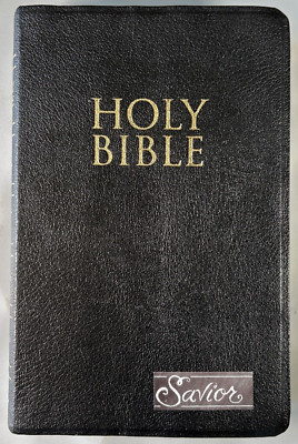KJV Reference Bible Black Genuine Leather Center Column Red Letter VG- Clean-image