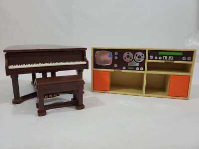 Vintage Fisher Price Dollhouse Decorator Set #258 Music Room Piano Seat Stereo -image