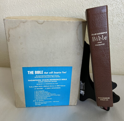 1964 4th Improved Ed Thompson KJV Chain Reference Bible Genuine Cowhide Leather-image