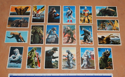 LOT OF 20 VINTAGE ORIGINAL 1960s JAPAN GODZILLA MENKO BATTLE CARDS. TOHO, KAIJU-image
