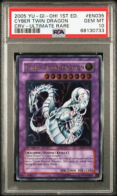 PSA 10 YuGiOh Cyber Twin Dragon CRV-EN035 1st Edition Ultimate Rare GEM MINT-image