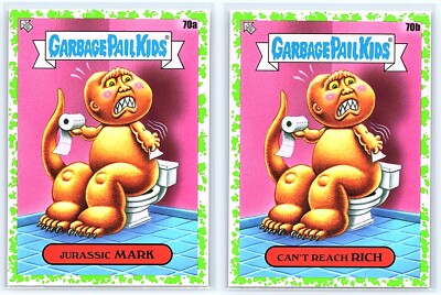 Jurassic Park Dinosaur Toilet Garbage Pail Kids GPK Spoof GREEN SP 2-Card Set-image
