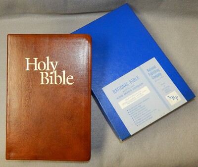 National KJV Reference Large Print Bible 454CRL Brown Leather 1944 New-image