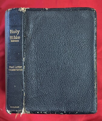 Holy Bible References Red Leather Teachers Edition Holman Antique Indexed-image