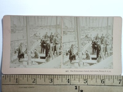 Galveston Texas Harbor Fisherman's Lunch Stereoview Antique c1902 Y19680-image