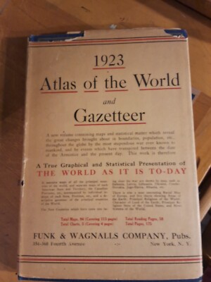 Vintage 1923 Atlas Of The World And Gazetteer By Funk And Wagnalls Company-image