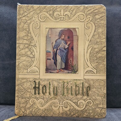 Vintage 1960 Hertel Standard Reference Blue Ribbon Edition Large Holy Bible-image