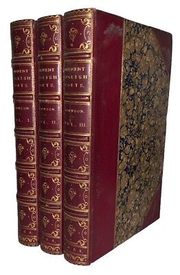 1854, SAMUEL JOHNSON, LIVES OF THE MOST EMINENT ENGLISH POETS, 3 LEATHER VOLUMES-image