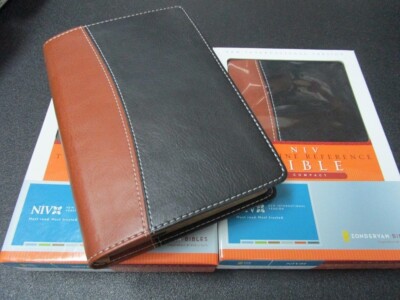 NIV 1984 COMPACT  Thinline Reference Bible *6.3pt* Tan/Black LS *NEW!!-image