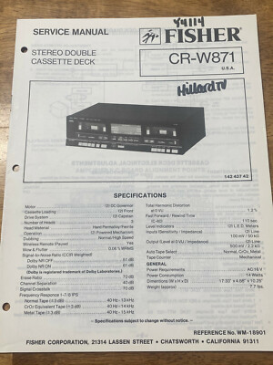 FISHER CR-W871 STEREO DOUBLE CASSETTE DECK ORIGINAL SERVICE REPAIR MANUAL -image