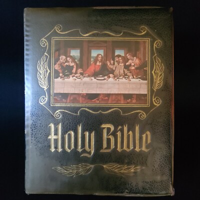 Vtg Hertel Holy Bible New Standard Reference Edition Blue Ribbon Leather 1965-66-image