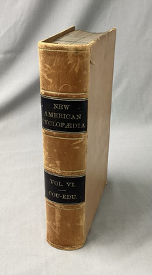 Antique 1870 American Cyclopedia Vol VI Marbled Edge Leather Binding Dictionary-image