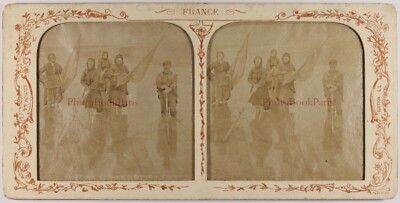 France Shrimp Fisher C1880 Stereo Photo Diorama Vintage Albumen-image
